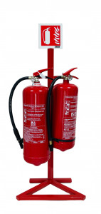 Стойка за пожарогасители стояща за 6кг-9л-5кг червенa двойна  със знак ПГ